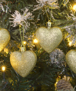 Alternative view of Pack of 16 - Glitter Heart Shaped Baubles - Christmas Tree Decorations (Gold)