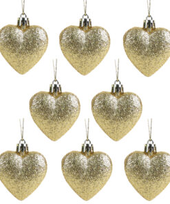 Christmas Concepts® Pack of 8-60mm Heart Shaped Christmas Tree Baubles – Glitter Decorated Baubles (Gold)