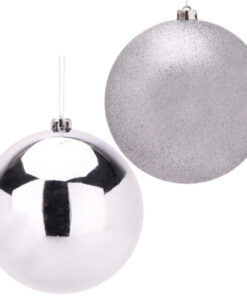 Pack Of 2-200mm Baubles - Shiny & Glitter Design - Giant Christmas Baubles (Graphite Grey)