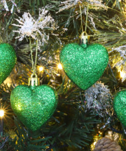 Alternative view of Pack of 16 - Glitter Heart Shaped Baubles - Christmas Tree Decorations (Emerald Green)