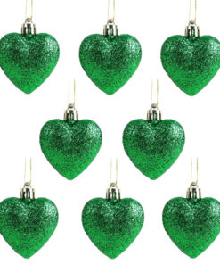 Christmas Concepts® Pack of 8-60mm Heart Shaped Christmas Tree Baubles – Glitter Decorated Baubles (Green)
