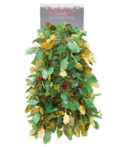 Christmas Concepts® 3m / 9.8ft Chunky/Fine Christmas Tinsel - Christmas Decoration - High Quality Tinsel (Green & Gold Holly Berry)