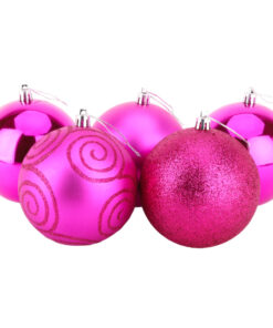 Christmas Concepts® Pack of 5 - Extra Large 100mm Christmas Tree Baubles - Shiny, Matte & Glitter Decorated Baubles (Hot Pink)