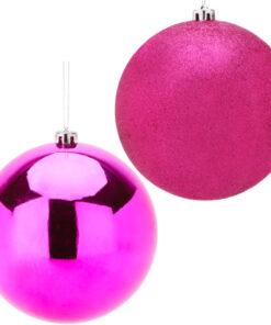 Pack Of 2-200mm Baubles - Shiny & Glitter Design - Giant Christmas Baubles (Hot Pink)