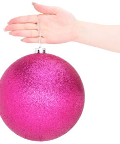 Alternative view of Pack Of 2-200mm Baubles - Shiny & Glitter Design - Giant Christmas Baubles (Hot Pink)