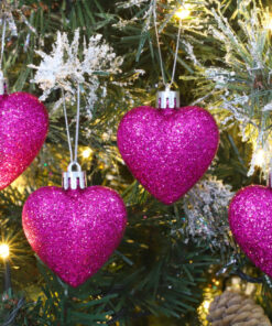 Alternative view of Christmas Concepts® Pack of 8-60mm Heart Shaped Christmas Tree Baubles – Glitter Decorated Baubles (Hot Pink)