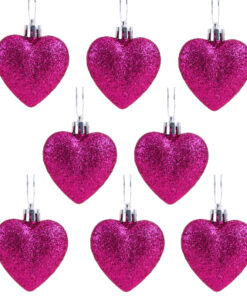 Christmas Concepts® Pack of 8-60mm Heart Shaped Christmas Tree Baubles – Glitter Decorated Baubles (Hot Pink)