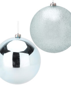 Pack Of 2-200mm Baubles - Shiny & Glitter Design - Giant Christmas Baubles (Ice Blue)