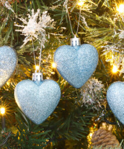 Alternative view of Pack of 16 - Glitter Heart Shaped Baubles - Christmas Tree Decorations (Ice Blue)