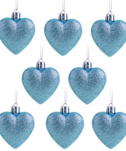 Christmas Concepts® Pack of 8-60mm Heart Shaped Christmas Tree Baubles – Glitter Decorated Baubles (Ice Blue)