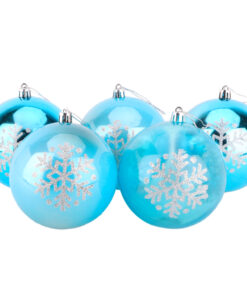 Christmas Concepts® Pack of 5-100mm Turquoise/Ice Blue Baubles With Snowflake Decoration - Christmas Tree Baubles