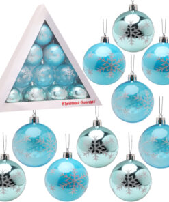 Christmas Concepts® Pack of 10 - 60mm Christmas Tree Baubles - Shiny, Pearl & Transparent Snowflake Decorated Baubles (Ice Blue)