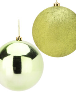 Pack Of 2-200mm Baubles - Shiny & Glitter Design - Giant Christmas Baubles (Lime Green)