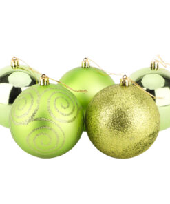 Pack of 5 Extra Large 100mm Lime Green Decorated Christmas Baubles (BA1005LG)