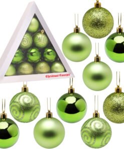 Christmas Concepts® Pack of 10 - 60mm Lime Green Christmas Tree Baubles - Shiny, Matte & Glitter Decorated Baubles