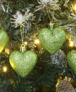Alternative view of Pack of 16 - Glitter Heart Shaped Baubles - Christmas Tree Decorations (Lime Green)