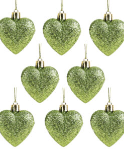 Christmas Concepts® Pack of 8-60mm Heart Shaped Christmas Tree Baubles – Glitter Decorated Baubles (Lime Green)