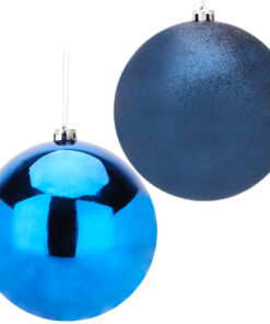 Pack Of 2-200mm Baubles - Shiny & Glitter Design - Giant Christmas Baubles (Midnight Blue)
