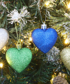 Alternative view of Pack of 16 - Glitter Heart Shaped Baubles - Christmas Tree Decorations (Multicolour)