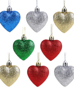 Christmas Concepts® Pack of 8-60mm Heart Shaped Christmas Tree Baubles – Glitter Decorated Baubles (Multi Colour)
