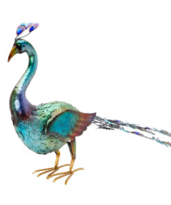 Christmas Concepts® 55cm Colourful Metal Standing Peacock With Jewel Tail Feathers - Indoor/Outdoor Garden Decoration