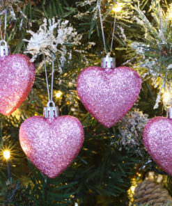 Alternative view of Pack of 16 - Glitter Heart Shaped Baubles - Christmas Tree Decorations (Baby Pink)