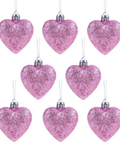 Christmas Concepts® Pack of 8-60mm Heart Shaped Christmas Tree Baubles – Glitter Decorated Baubles (Baby Pink)