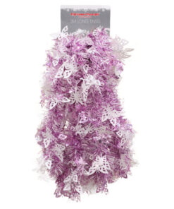Christmas Concepts® 3m / 9.8ft Chunky/Fine Christmas Tinsel - Christmas Decoration - High Quality Tinsel (Pink & White with Butterflies)