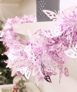 Alternative view of Christmas Concepts® 3m / 9.8ft Chunky/Fine Christmas Tinsel - Christmas Decoration - High Quality Tinsel (Pink & White with Butterflies)