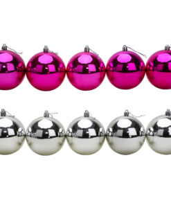 10 Extra Large 100mm Baubles - Christmas Tree Baubles (Hot Pink & Silver)