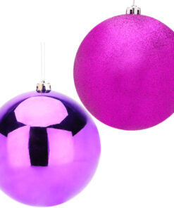 Pack Of 2-200mm Baubles - Shiny & Glitter Design - Giant Christmas Baubles (Purple)