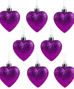 Christmas Concepts® Pack of 8-60mm Heart Shaped Christmas Tree Baubles – Glitter Decorated Baubles (Purple)