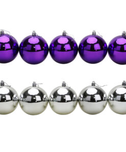 10 Extra Large 100mm Baubles - Christmas Tree Baubles (Purple & Silver)