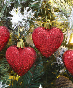 Alternative view of Pack of 16 - Glitter Heart Shaped Baubles - Christmas Tree Decorations (Red)