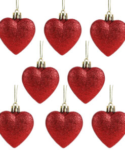 Christmas Concepts® Pack of 8-60mm Heart Shaped Christmas Tree Baubles – Glitter Decorated Baubles (Red)