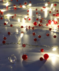 Christmas Concepts® Beaded Light Garland With Red Beads And 20 Warm White LED Lights - 2 Metre Length - Wedding - Christmas