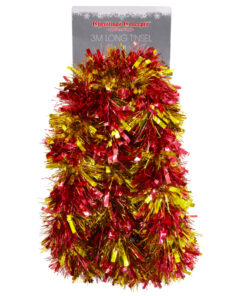 Christmas Concepts® 3m / 9.8ft Chunky/Fine Christmas Tinsel - Christmas Decoration - High Quality Tinsel (Red & Gold Striped)