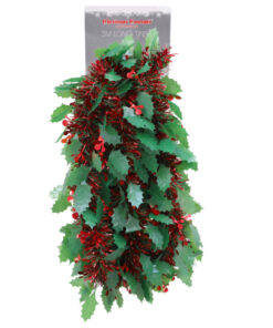 Christmas Concepts® 3m / 9.8ft Chunky/Fine Christmas Tinsel - Christmas Decoration - High Quality Tinsel (Red & Green with Holly)