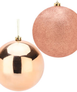 Pack Of 2-200mm Baubles - Shiny & Glitter Design - Giant Christmas Baubles (Rose Gold)