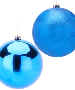 Pack Of 2-200mm Baubles - Shiny & Glitter Design - Giant Christmas Baubles (Royal Blue)