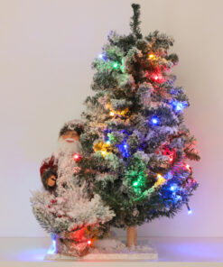 Christmas Concepts® 50cm Battery Operated Flocked Santa & Tree Large Christmas Decoration With Multi Colour LED Lights - Grotto Decoration