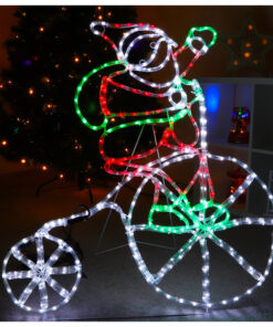 Christmas Concepts® Rope Light Santa On Bicycle With Flashing Wheel - 85cm x 103cm - Multi Coloured LED Lights