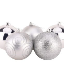 Christmas Concepts® Pack of 5 - Extra Large 100mm Christmas Tree Baubles - Shiny, Matte & Glitter Decorated Baubles (Silver)