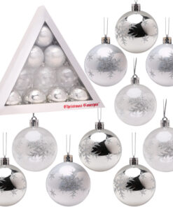 Christmas Concepts® Pack of 10 - 60mm Christmas Tree Baubles - Shiny, Pearl & Transparent Snowflake Decorated Baubles (White & Silver)