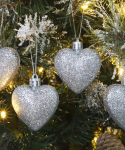 Alternative view of Pack of 16 - Glitter Heart Shaped Baubles - Christmas Tree Decorations (Silver)