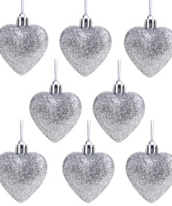 Christmas Concepts® Pack of 8-60mm Heart Shaped Christmas Tree Baubles – Glitter Decorated Baubles (Silver)