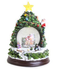 Christmas Concepts® 22.9cm Musical Christmas Tree Shaped Resin Decoration With Water Globe + LED Lights Battery Operated