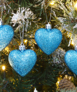 Alternative view of Pack of 16 - Glitter Heart Shaped Baubles - Christmas Tree Decorations (Turquoise)