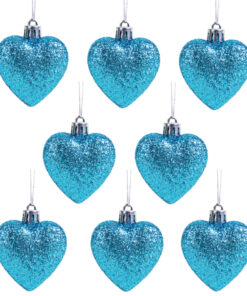 Christmas Concepts® Pack of 8-60mm Heart Shaped Christmas Tree Baubles – Glitter Decorated Baubles (Turquoise)