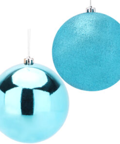 Pack Of 2-200mm Baubles - Shiny & Glitter Design - Giant Christmas Baubles (Turquoise)